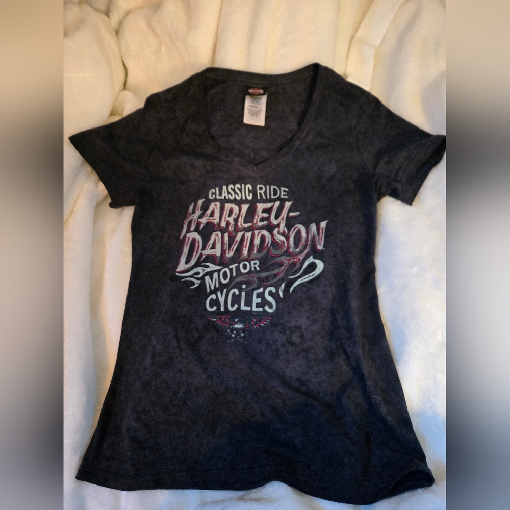 Harley-Davidson Black Graphic Tee Womens Medium Like New